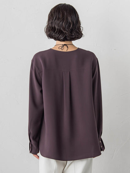 メランジツイルノーカラーブラウス