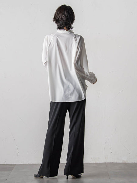 【大きいサイズ】ドレープブロードストレッチブラウス