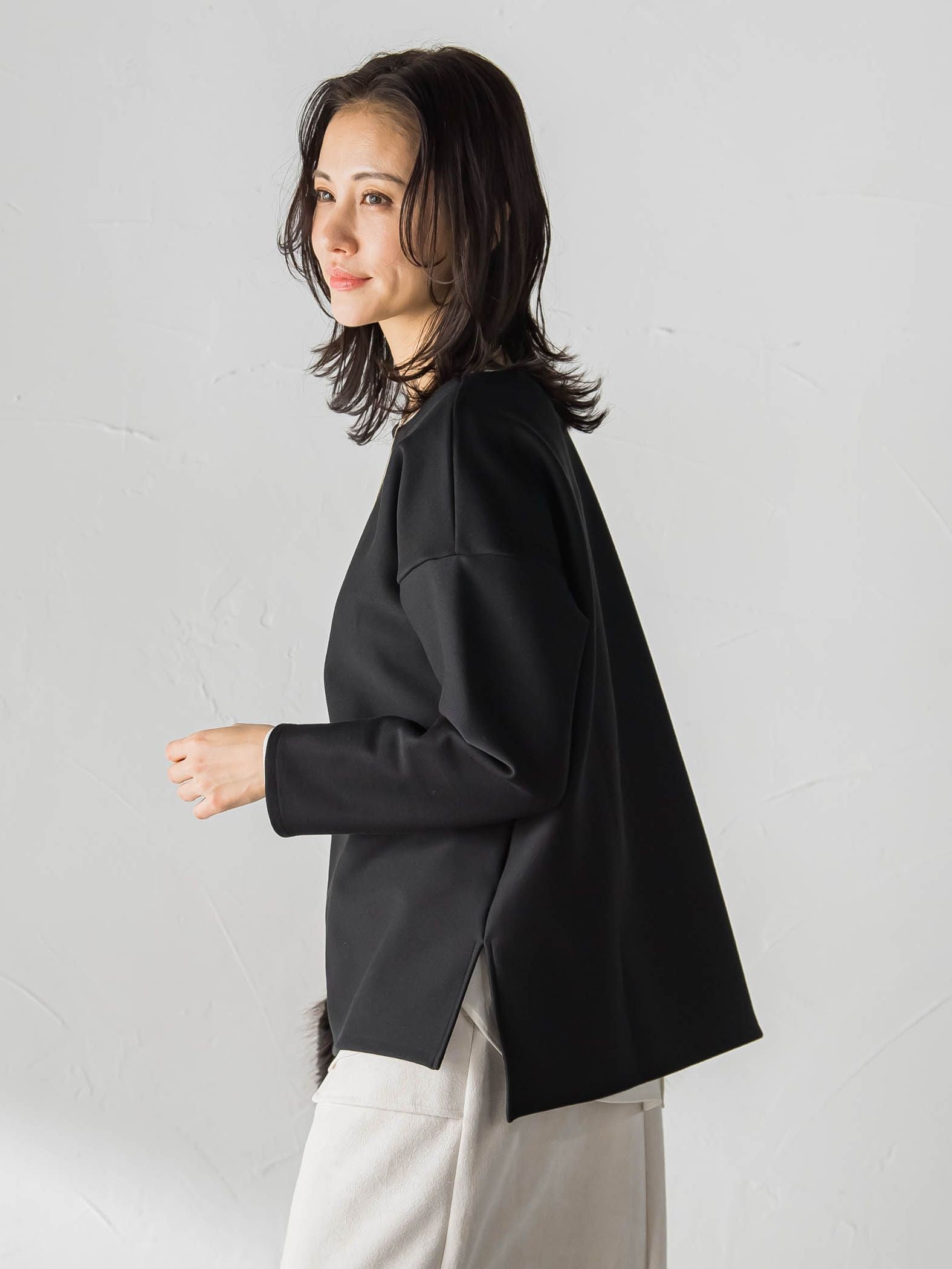 【WEB限定】裏毛布クルーネックプルオーバー≪毛玉防止・ストレッチ≫