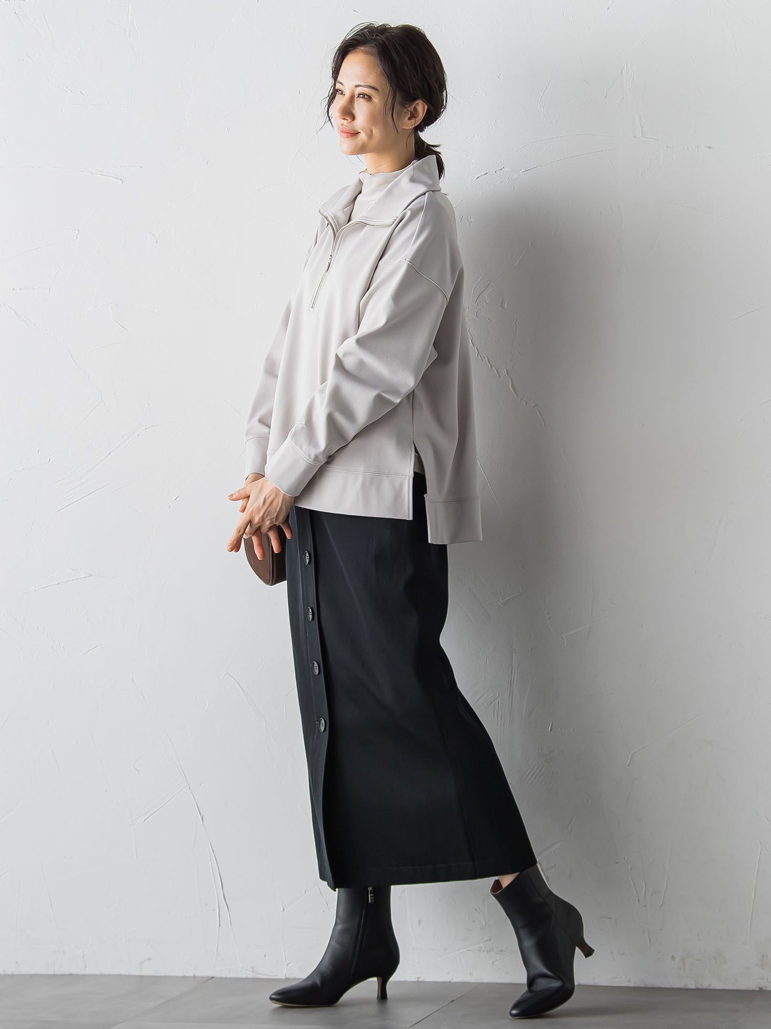 【受注会限定】刺繍あり/裏起毛ハーフジップカットソー≪洗濯機で洗える≫