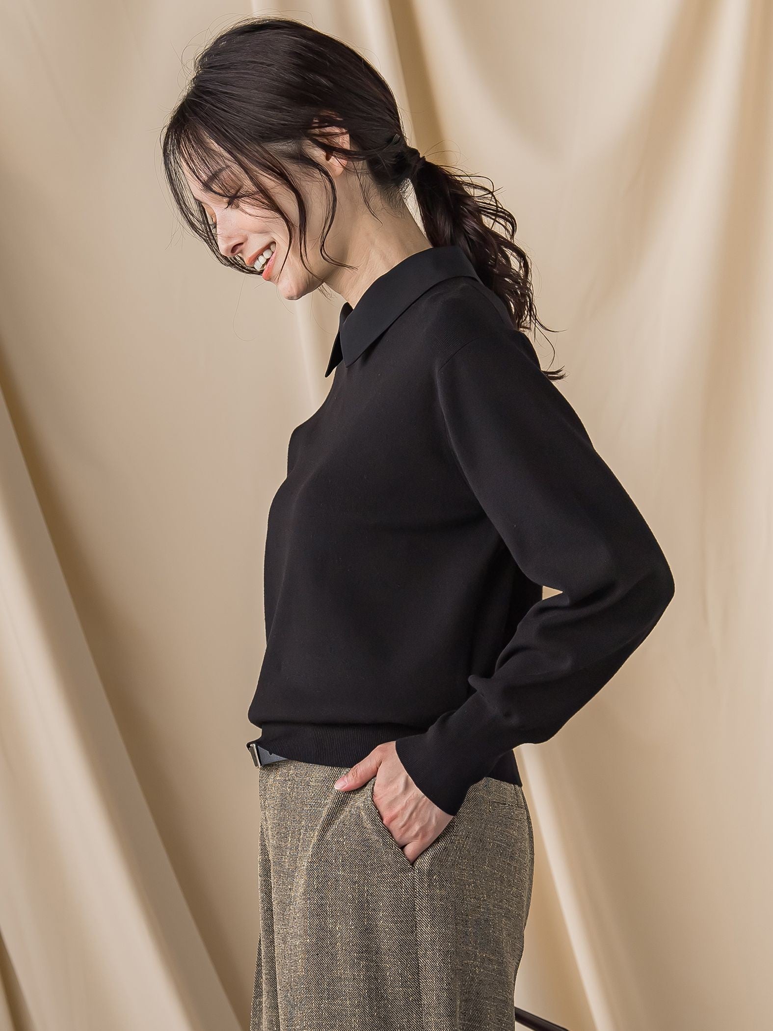 2WAYシャツ襟付きニットプルオーバー≪手洗い可能≫