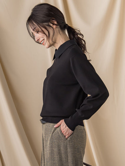 2WAYシャツ襟付きニットプルオーバー≪手洗い可能≫