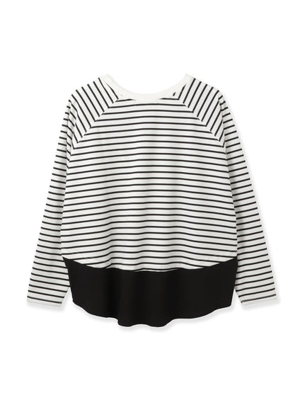 ポンチローマ異素材ラウンドヘムカットソー