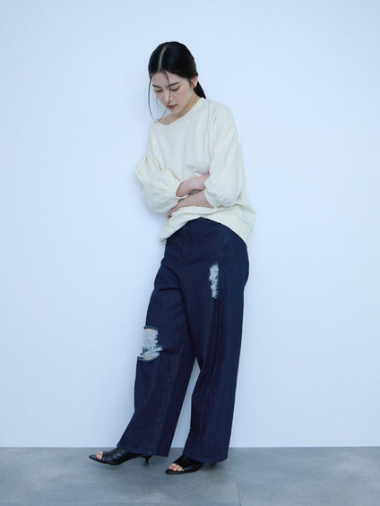 【大人の抜け感】デニムカットオフダメージパンツ