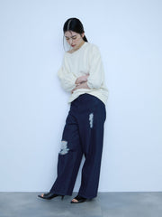 【大人の抜け感】デニムカットオフダメージパンツ