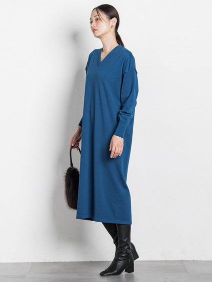 【WEB限定】Vネックニットワンピース≪丈長めあり/手洗い可能≫