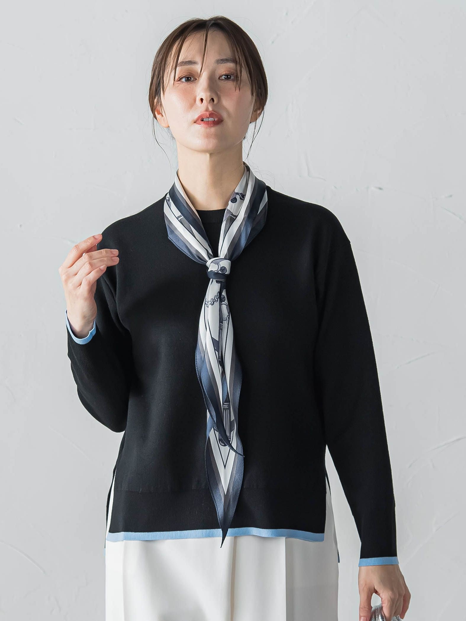 配色クルーネックニット≪洗える≫