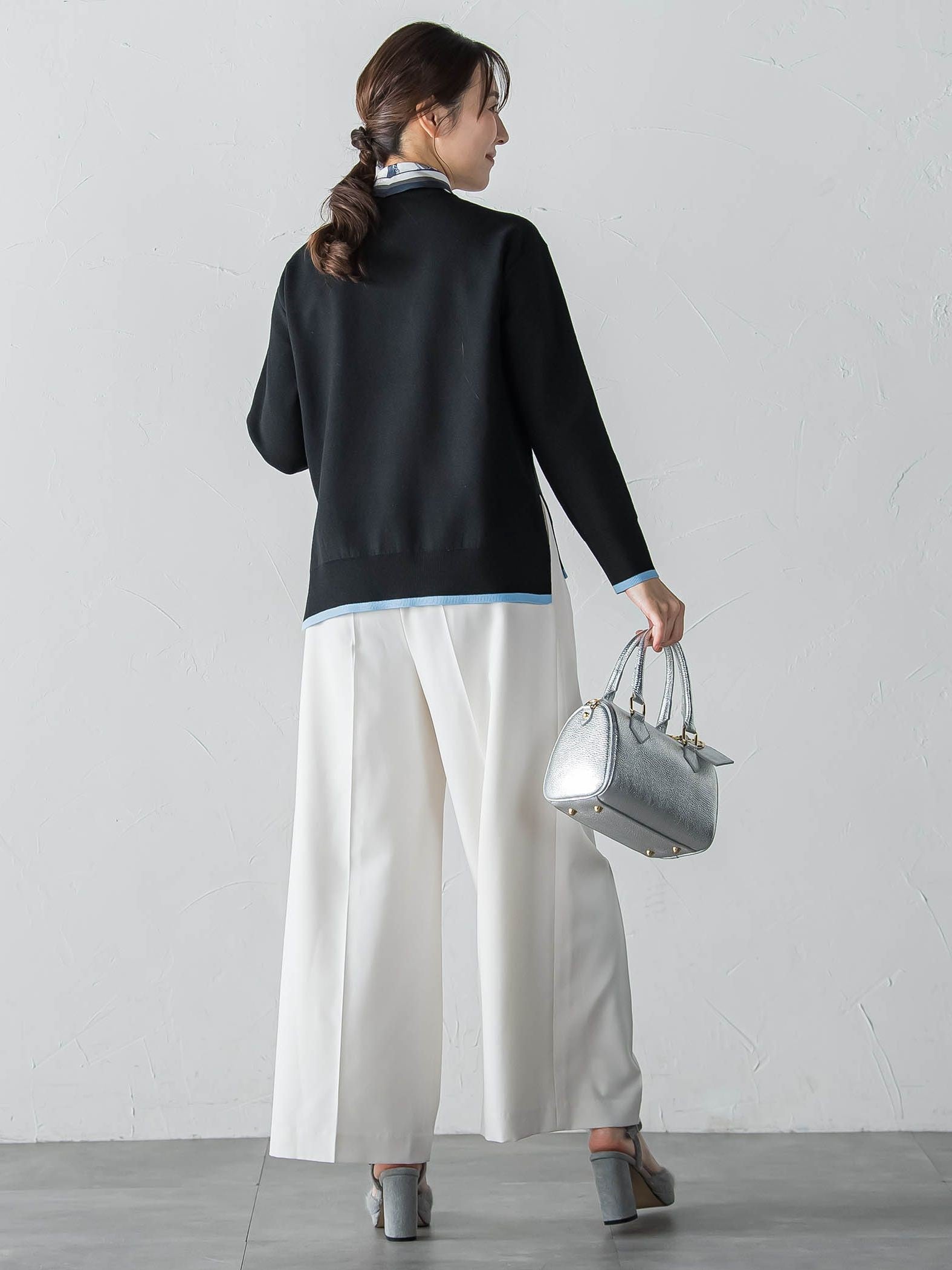 配色クルーネックニット≪洗える≫