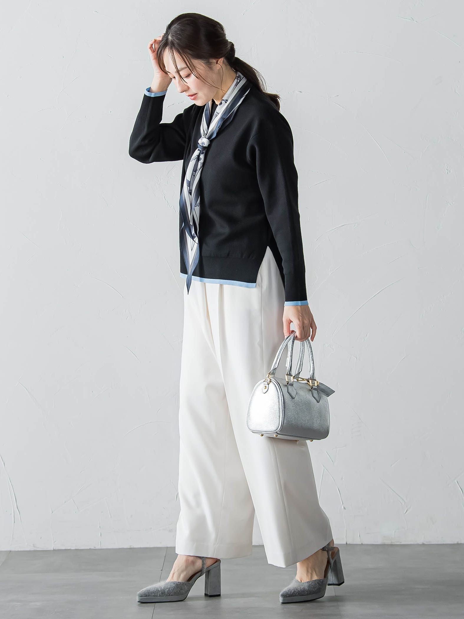 配色クルーネックニット≪洗える≫