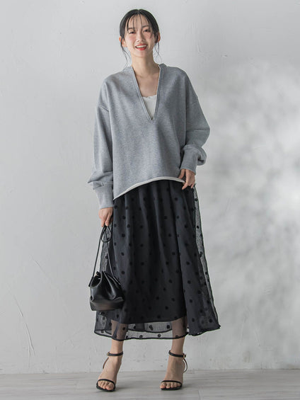 裏毛Vネックカットソー≪手洗い可能≫