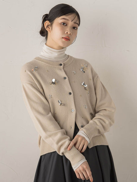 ビジュー刺繍カーディガン≪手洗い可能≫