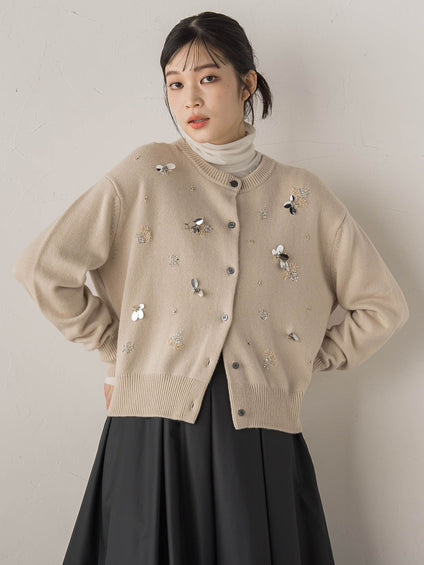 ビジュー刺繍カーディガン≪手洗い可能≫