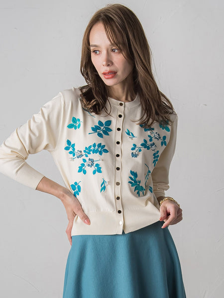 【新色追加】ボタニカルモチーフ刺繍カーディガン