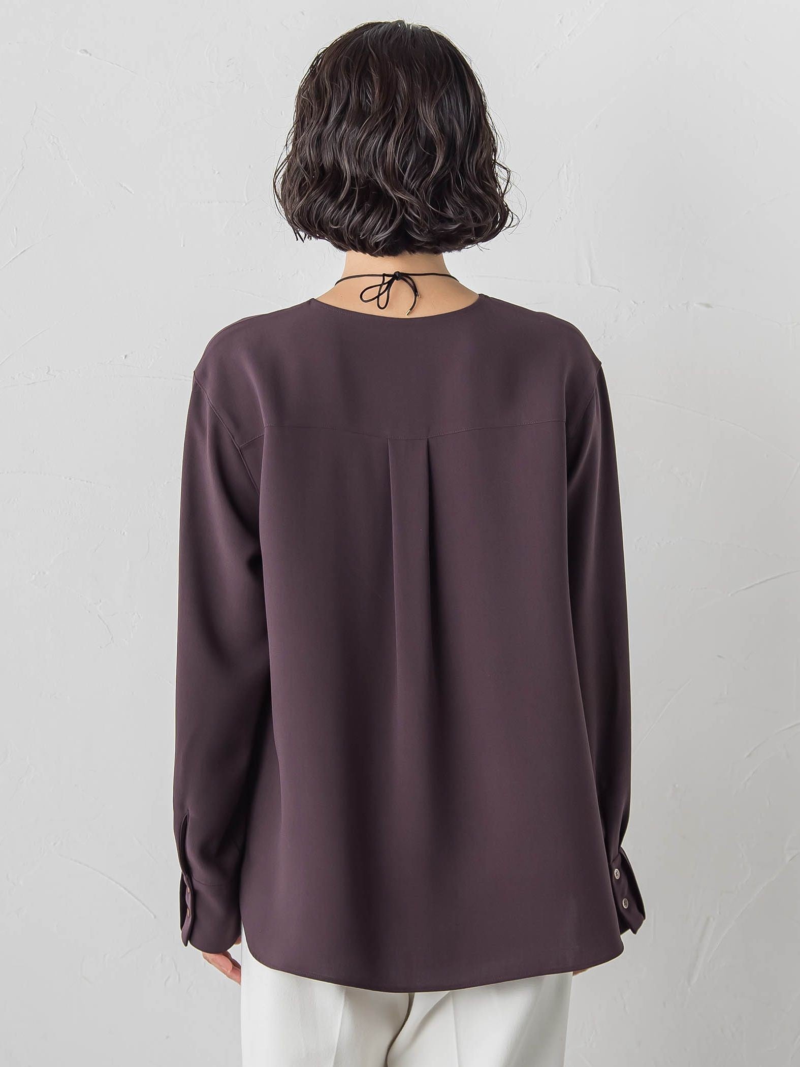 【大きいサイズ】メランジツイルノーカラーブラウス