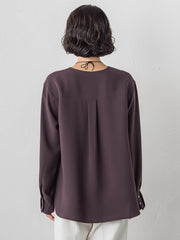 【大きいサイズ】メランジツイルノーカラーブラウス