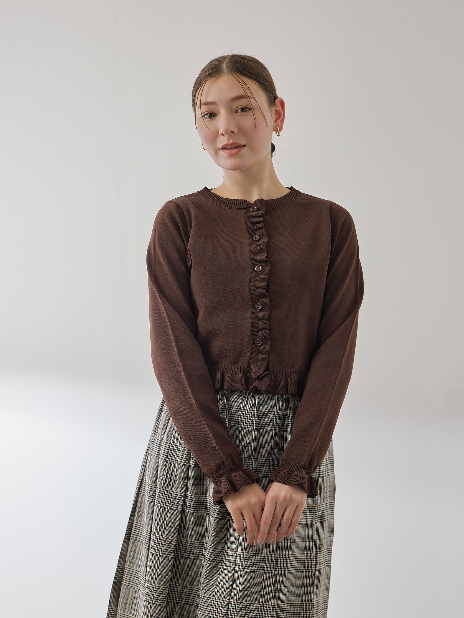 スポンディッシュニットフリルカーディガン≪手洗い可能≫