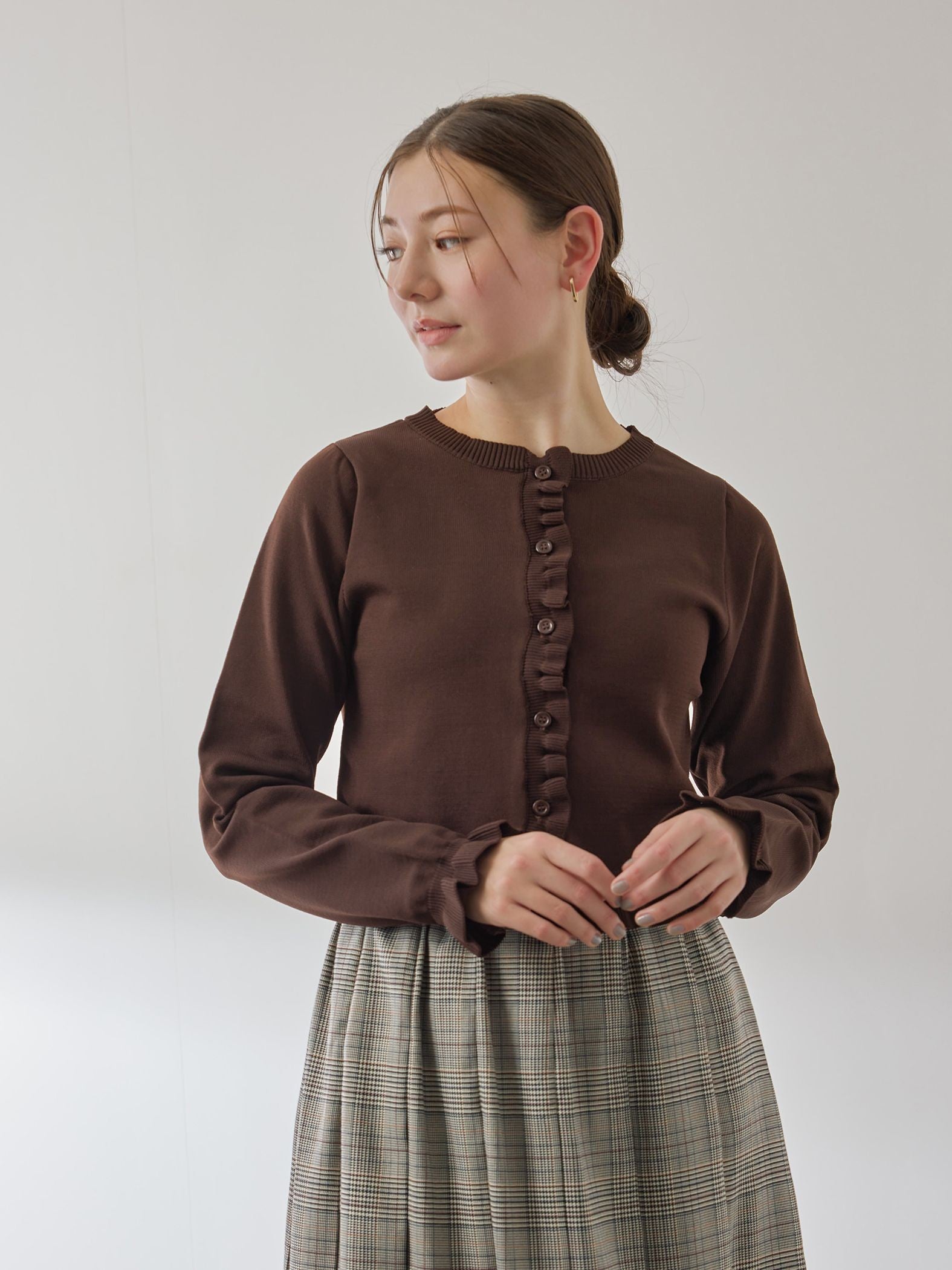 スポンディッシュニットフリルカーディガン≪手洗い可能≫