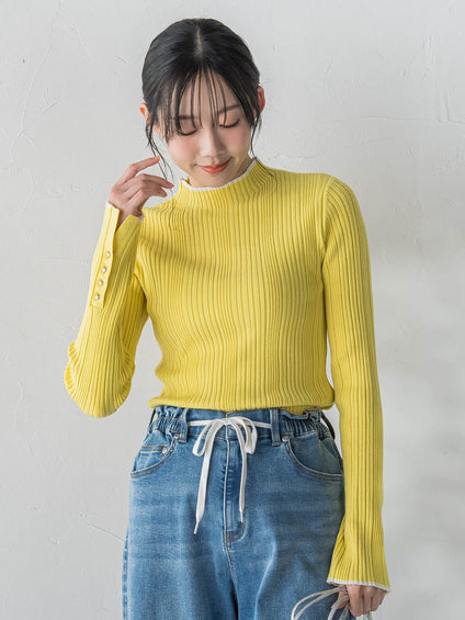 【新色追加】袖ボタンランダムリブニット≪手洗い可能≫