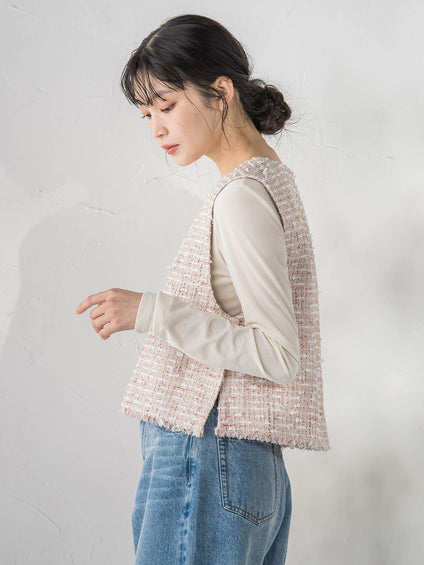 ミックスツィードベスト≪洗濯機で洗える≫