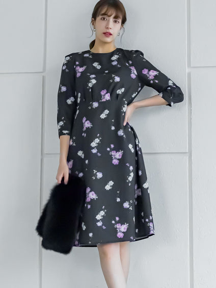 【選べる2丈】ROSEプリントAラインワンピース ≪手洗い可能≫