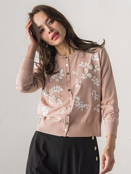 【新色追加】ボタニカルモチーフ刺繍カーディガン