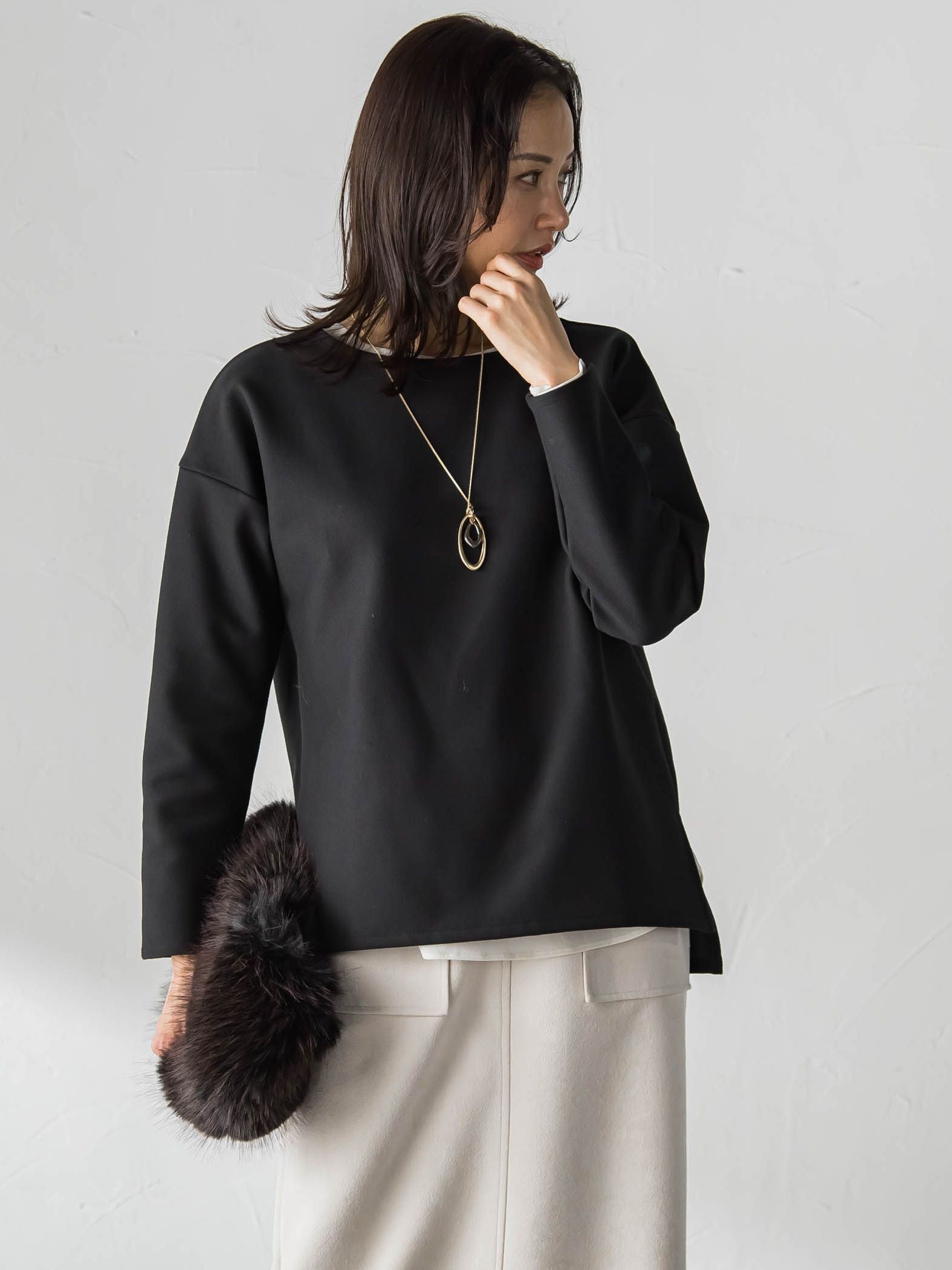 【WEB限定】裏毛布クルーネックプルオーバー≪毛玉防止・ストレッチ≫