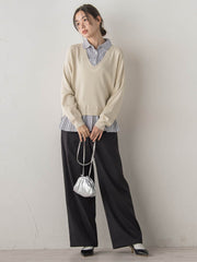 【WEB限定】Vネックブラウス切替えプルオーバー≪手洗い可能≫