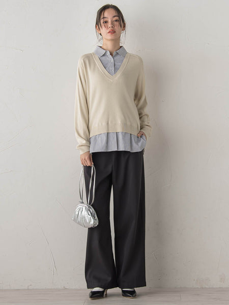 【WEB限定】Vネックブラウス切替えプルオーバー≪手洗い可能≫