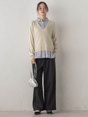 【WEB限定】Vネックブラウス切替えプルオーバー≪手洗い可能≫