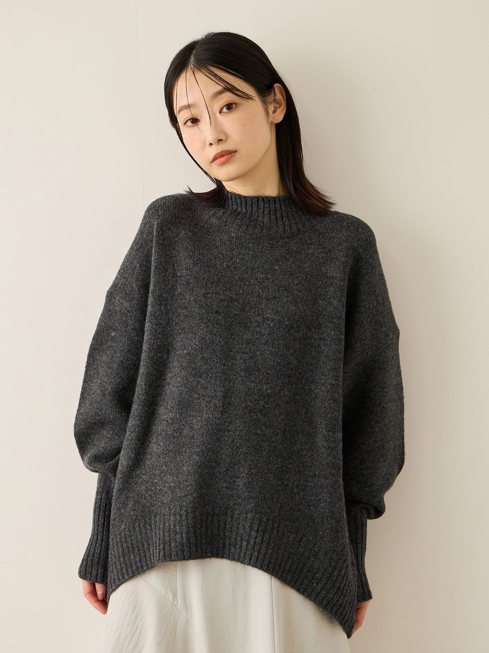 ヤクライクモックネックニットプルオーバー