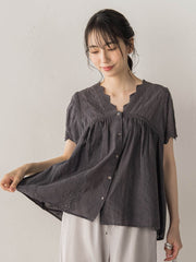 刺繍ハシゴレースブラウス
