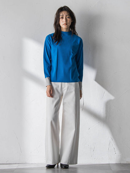 【新色追加】ボトルネック配色ニットプルオーバー≪手洗い可能≫