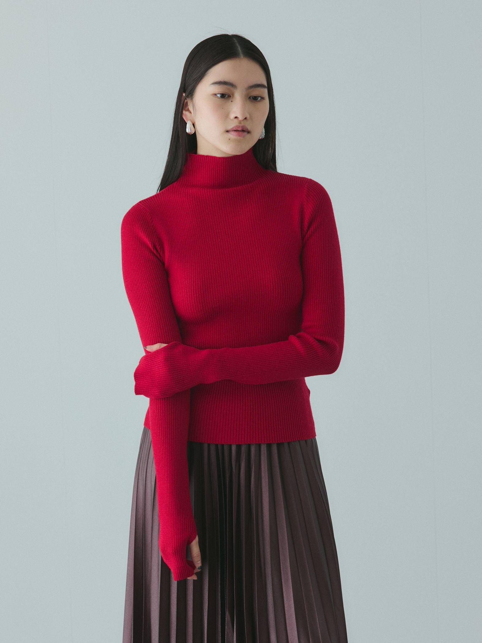 サムホールハイネックニットプルオーバー≪手洗い可能≫