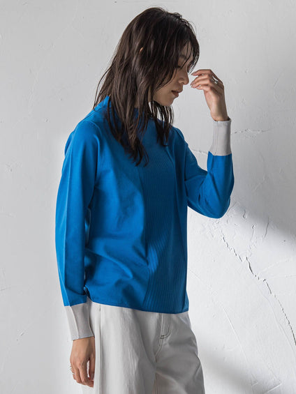 【新色追加】ボトルネック配色ニットプルオーバー≪手洗い可能≫