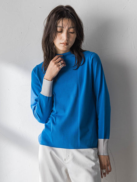 【新色追加】ボトルネック配色ニットプルオーバー≪手洗い可能≫