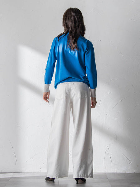 【新色追加】ボトルネック配色ニットプルオーバー≪手洗い可能≫