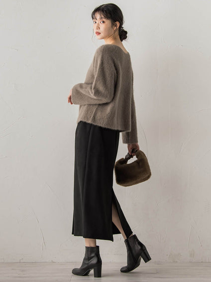 スエードフロント切替えナロースカート≪手洗い可能≫