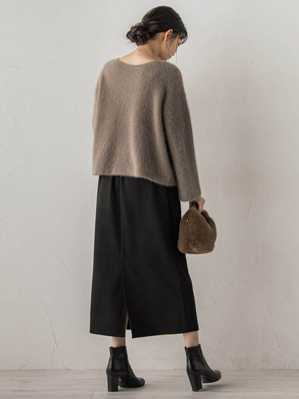 スエードフロント切替えナロースカート≪手洗い可能≫