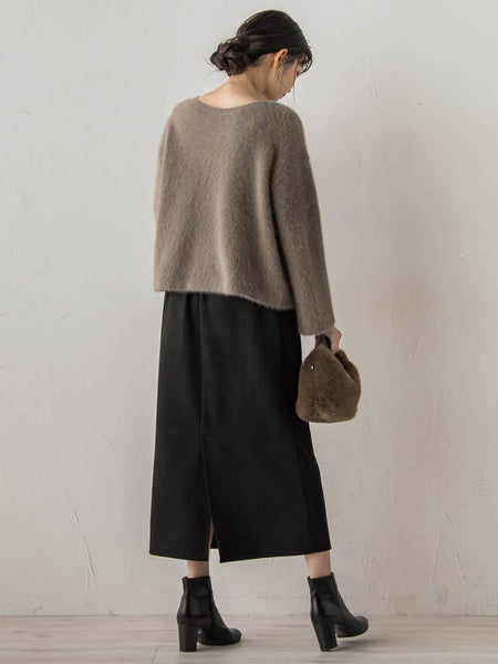 スエードフロント切替えナロースカート≪手洗い可能≫