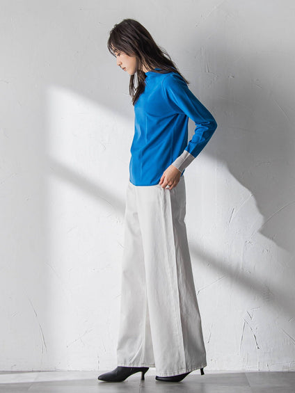 【新色追加】ボトルネック配色ニットプルオーバー≪手洗い可能≫