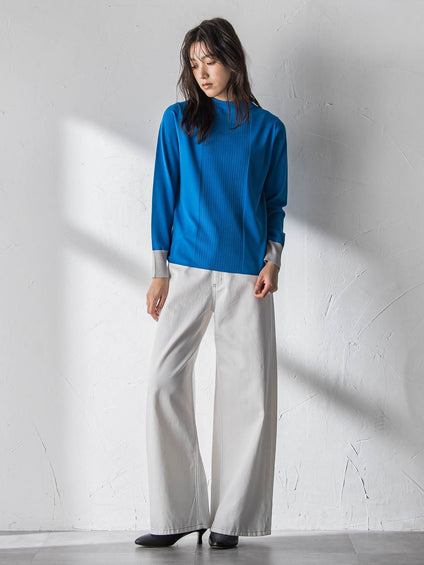 【新色追加】ボトルネック配色ニットプルオーバー≪手洗い可能≫