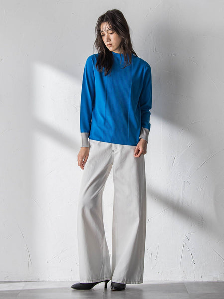 【新色追加】ボトルネック配色ニットプルオーバー≪手洗い可能≫