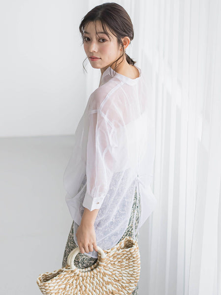 【WEB限定】シアーリネンライクBACKリボンシャツ≪手洗い可能≫