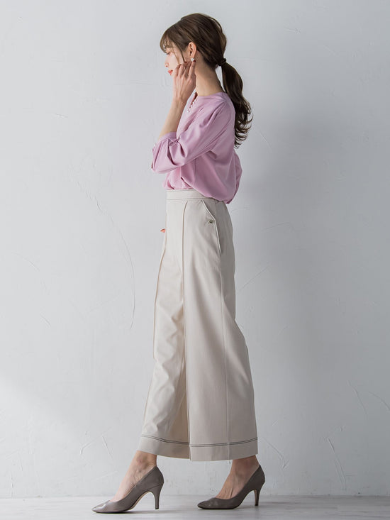 配色ステッチダンガリーストレートパンツ ≪洗濯機で洗える≫