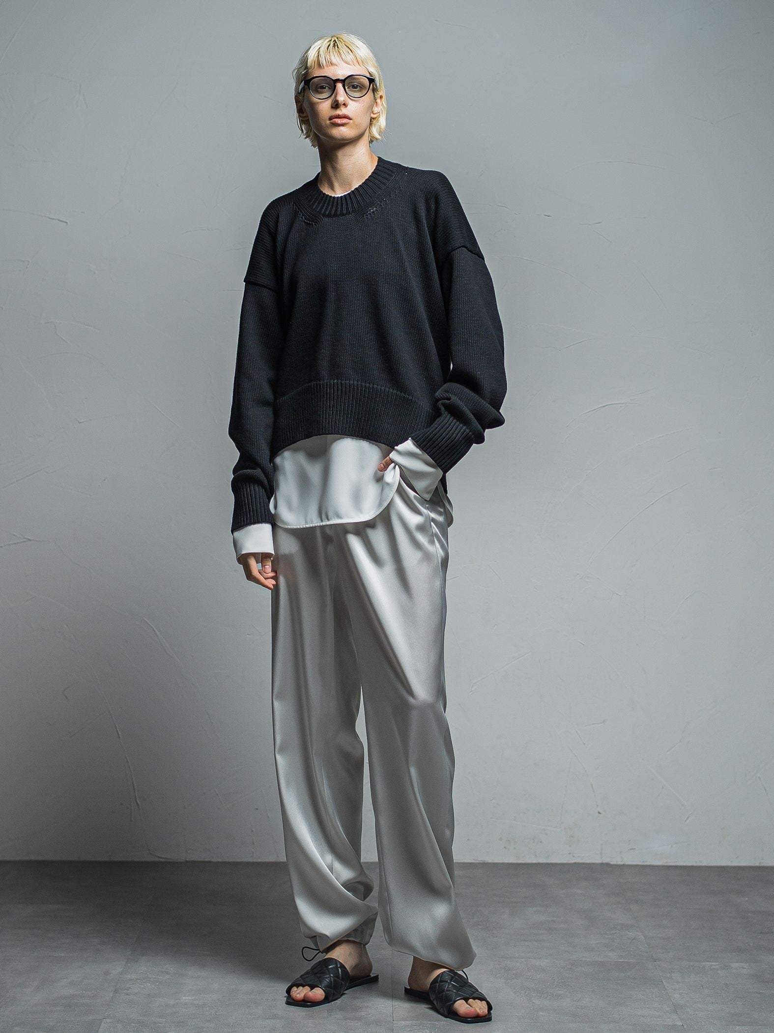 サテンイージーウエストカーゴパンツ