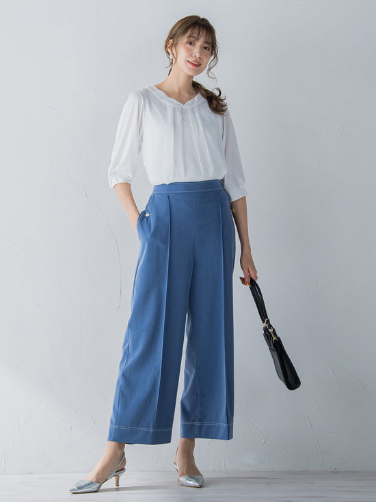配色ステッチダンガリーストレートパンツ ≪洗濯機で洗える≫