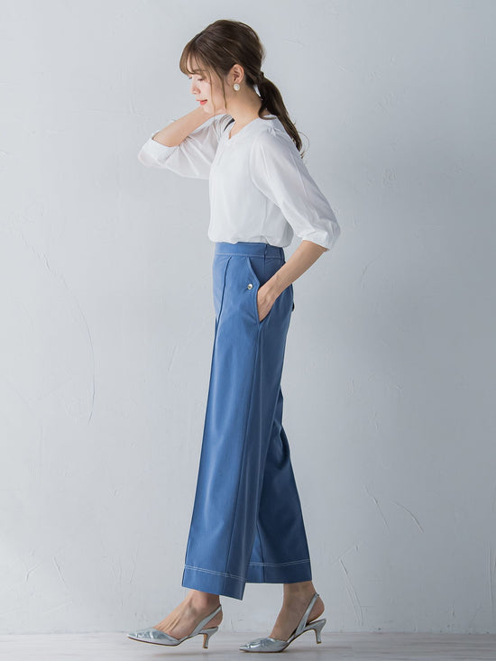 配色ステッチダンガリーストレートパンツ ≪洗濯機で洗える≫