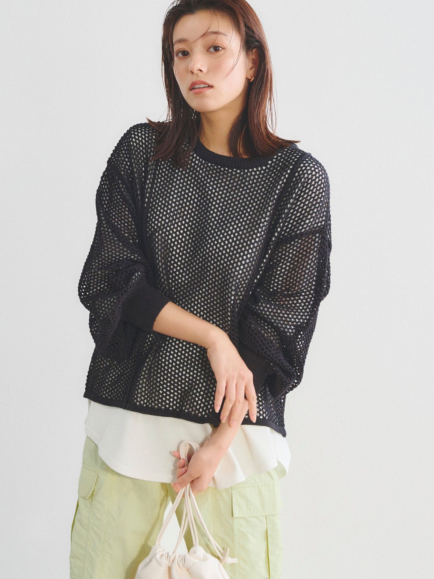 メッシュレイヤードニット《手洗い可能》