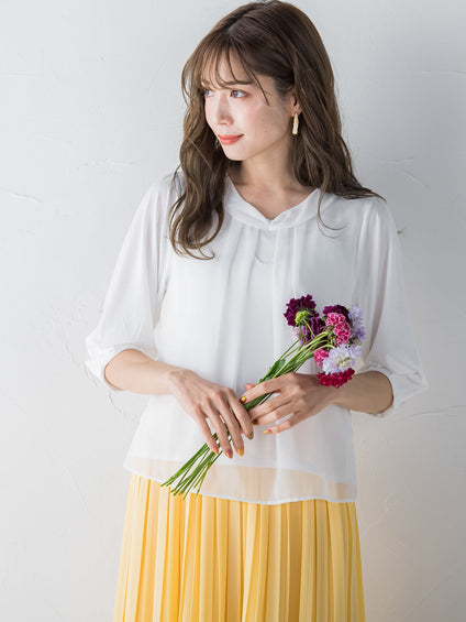 パール2WAY袖シフォンカットソー ≪洗濯機で洗える≫