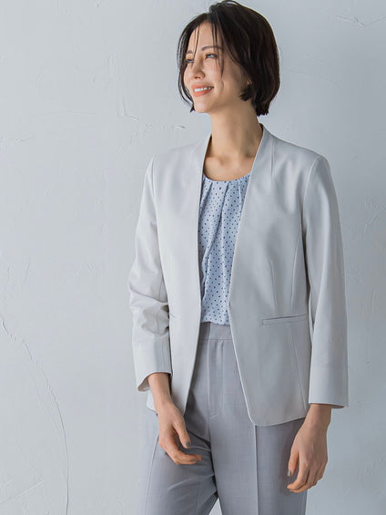 【Almight jacket】快適ノーカラージャケット≪接触冷感/透湿/ストレッチ/洗える≫